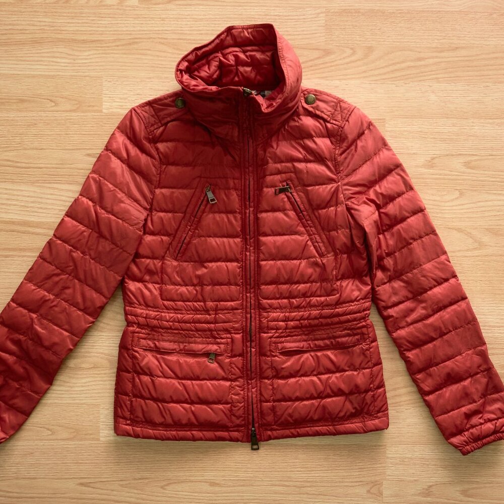 BURBERRY BRIT Women's Full Zip Light Puffer Orange Jacket, Size S